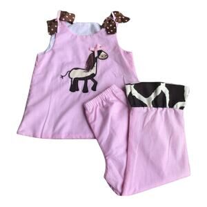 Ritzy Tots Pink White Gingham‎ Horse Applique Outfit Set NEW NWT Bows 5